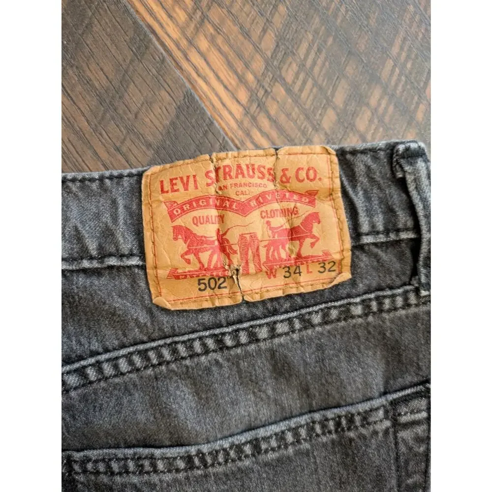 Levi's 502 Regular Taper Jeans Mens 34x32 (28) Grey Wash Stretch Denim Tapered